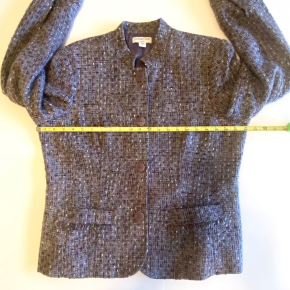 Coldwater Creek Purple Tweed Bouclé Chef Collar Blazer Jacket Size 16 Shaped Fit - Picture 11 of 13